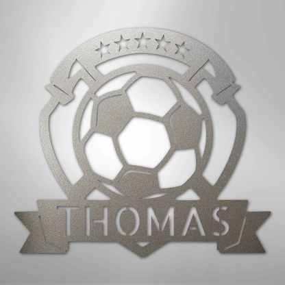Custom Metal Wall Art - Personalized Soccer Ball Sign Silver