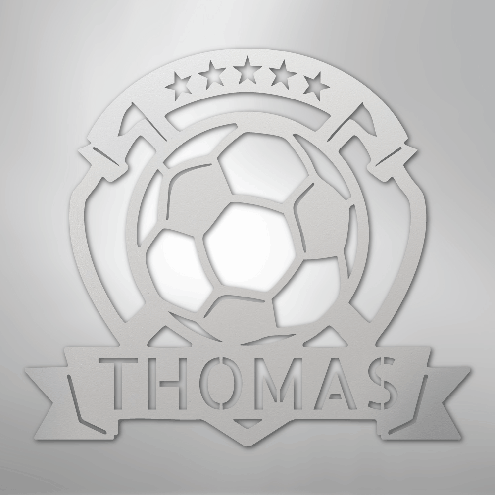 Custom Metal Wall Art - Personalized Soccer Ball Sign White