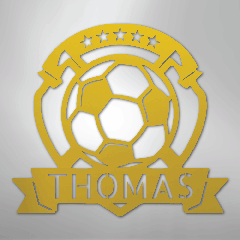 Custom Metal Wall Art - Personalized Soccer Ball Sign Yellow