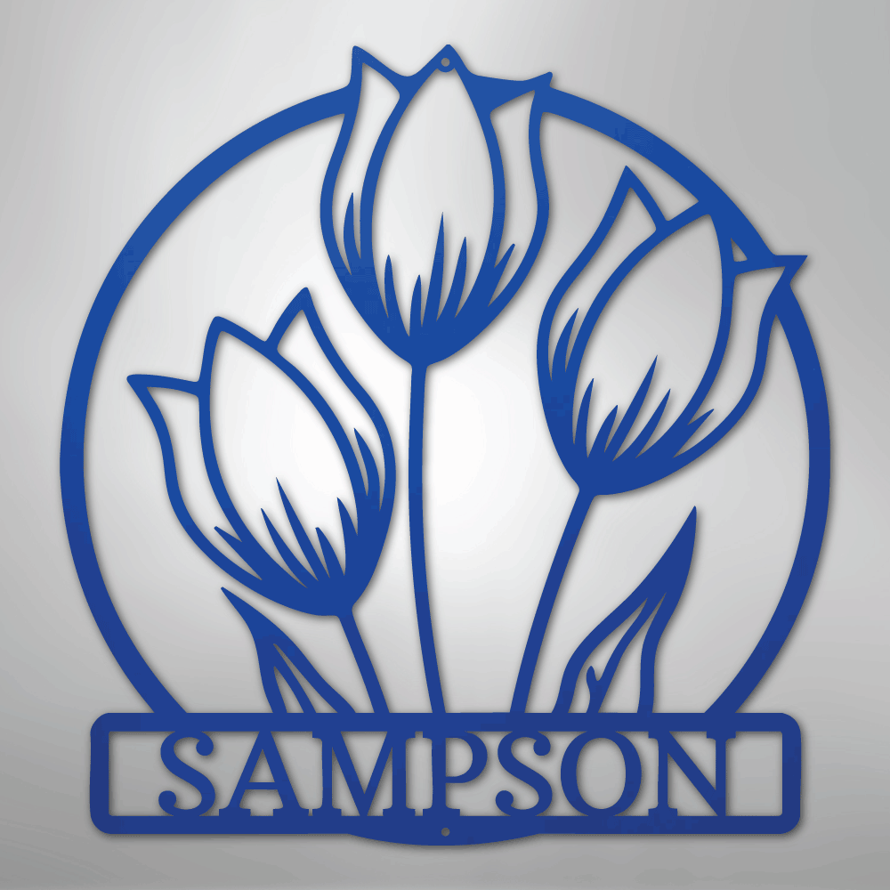 Custom Metal Wall Art - Personalized Tulip Sign Blue
