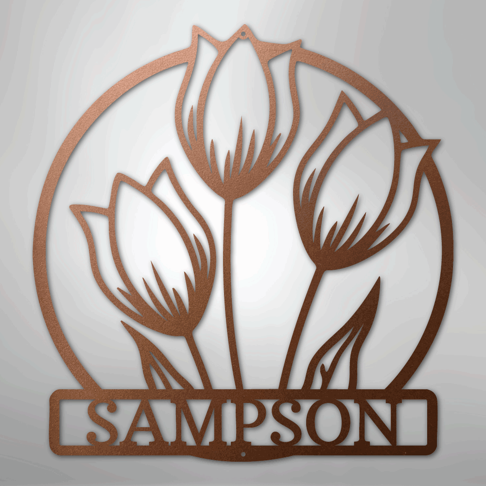 Custom Metal Wall Art - Personalized Tulip Sign Copper