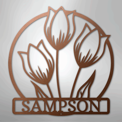 Custom Metal Wall Art - Personalized Tulip Sign Copper