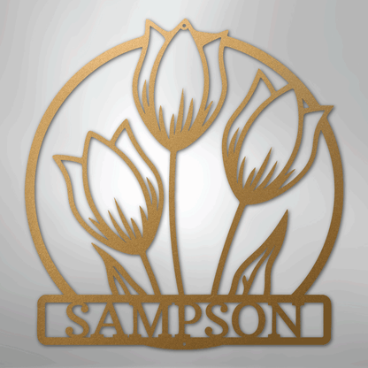 Custom Metal Wall Art - Personalized Tulip Sign Gold