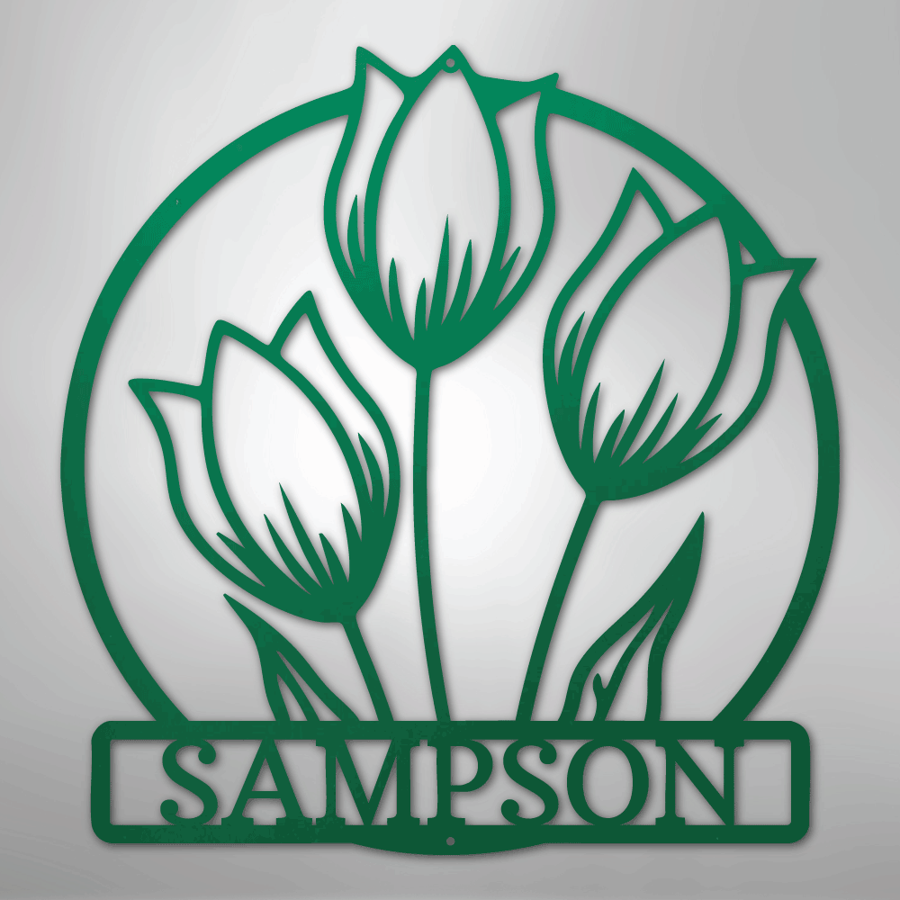 Custom Metal Wall Art - Personalized Tulip Sign Green