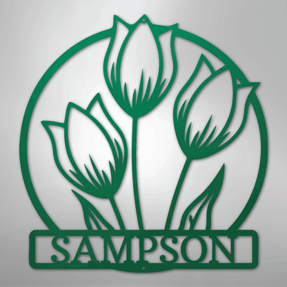 Custom Metal Wall Art - Personalized Tulip Sign Green