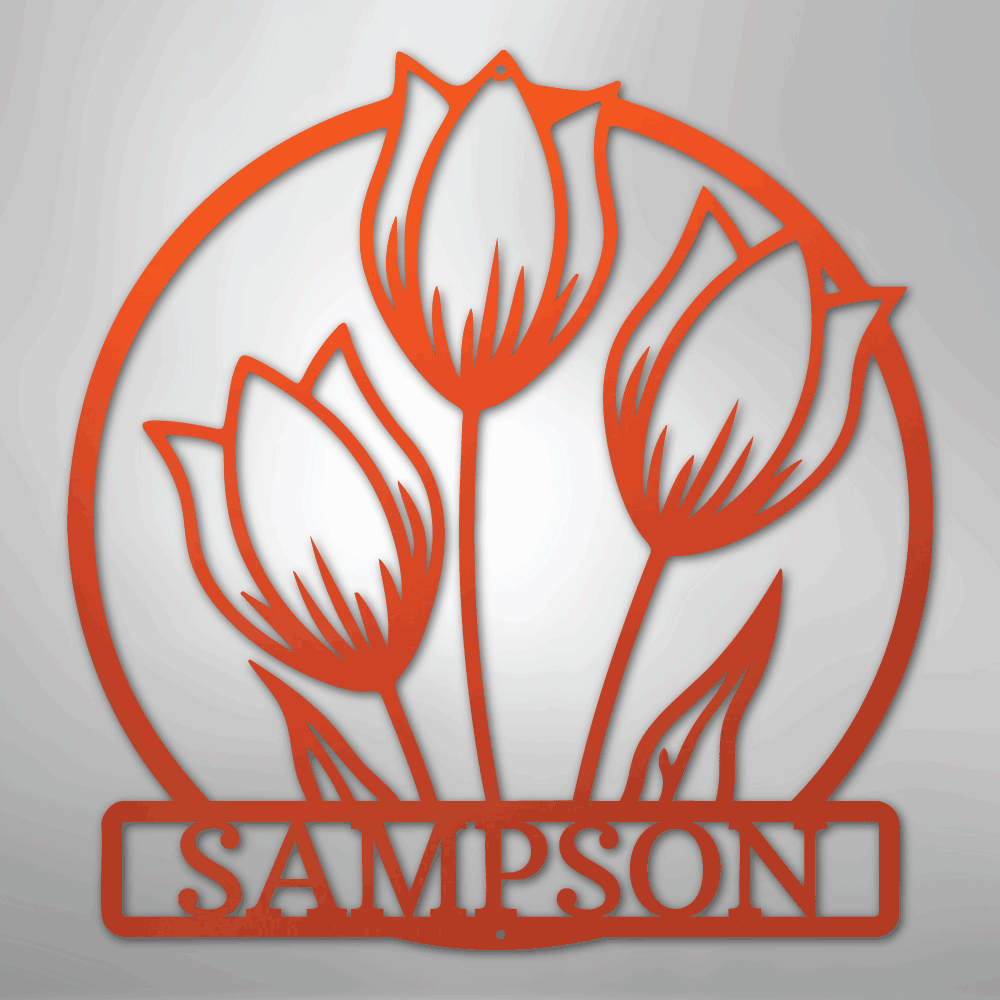 Custom Metal Wall Art - Personalized Tulip Sign Orange