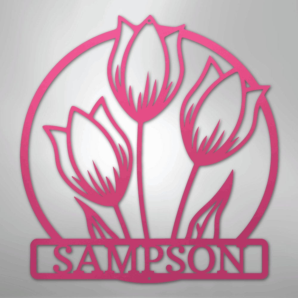 Custom Metal Wall Art - Personalized Tulip Sign Pink