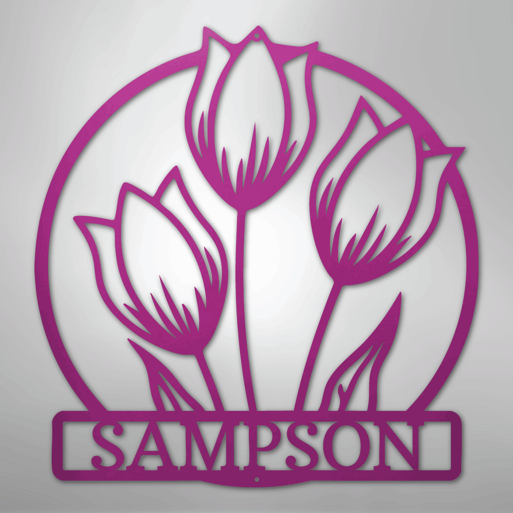 Custom Metal Wall Art - Personalized Tulip Sign Purple