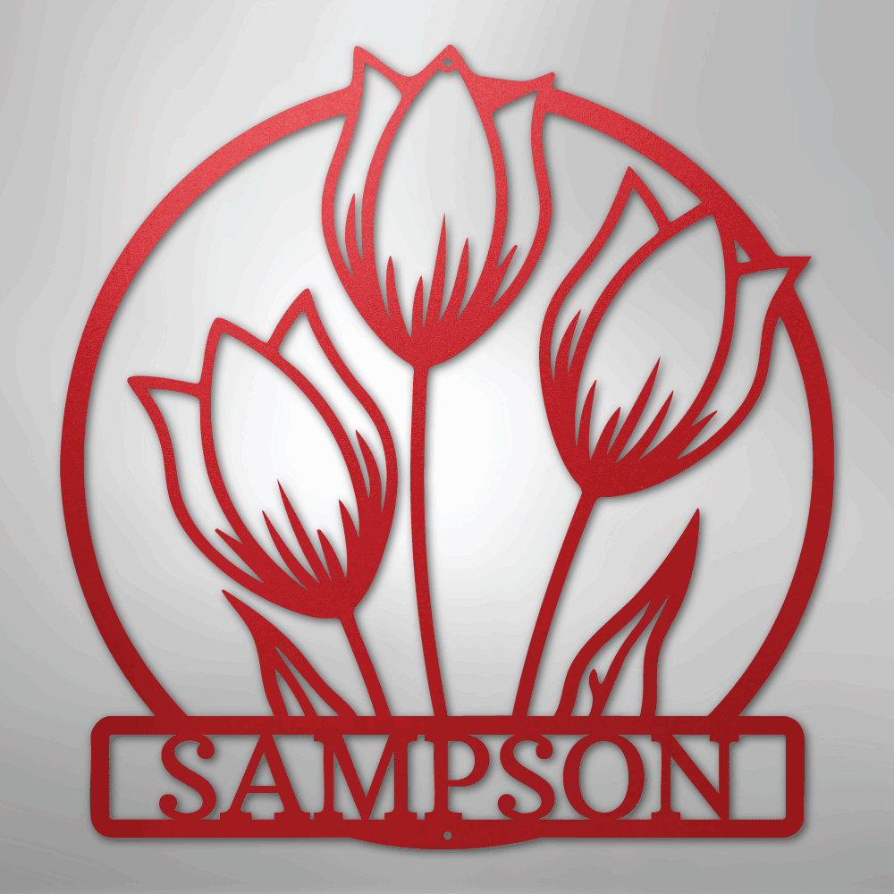 Custom Metal Wall Art - Personalized Tulip Sign Red