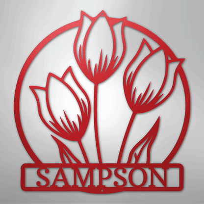 Custom Metal Wall Art - Personalized Tulip Sign Red