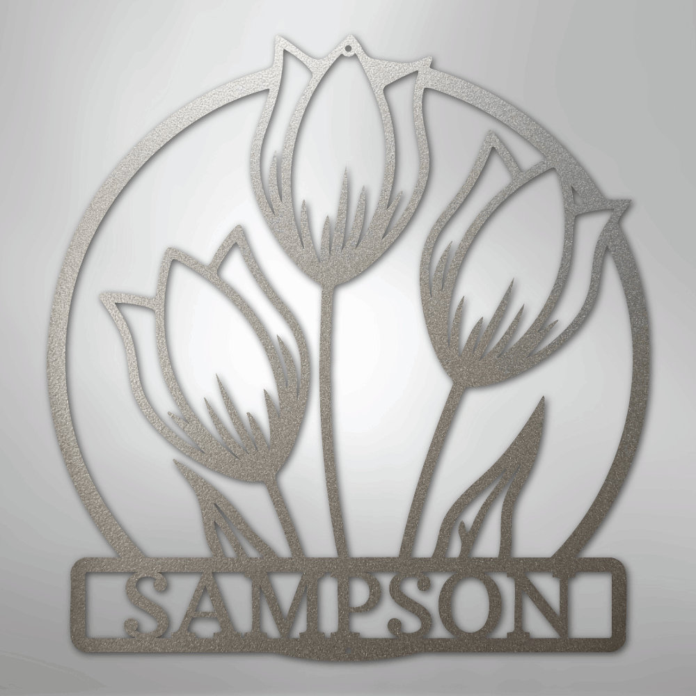 Custom Metal Wall Art - Personalized Tulip Sign Silver