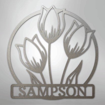 Custom Metal Wall Art - Personalized Tulip Sign Silver