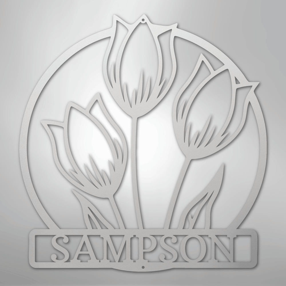 Custom Metal Wall Art - Personalized Tulip Sign White