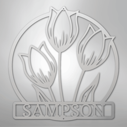 Custom Metal Wall Art - Personalized Tulip Sign White