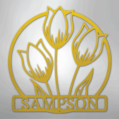 Custom Metal Wall Art - Personalized Tulip Sign Yellow
