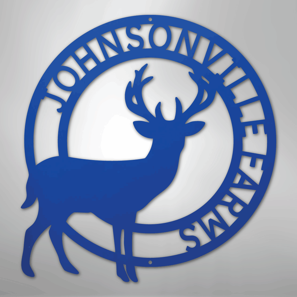 Custom Metal Wall Art - Personalized Stag Antler Monogram Sign Blue