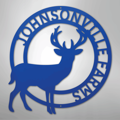 Custom Metal Wall Art - Personalized Stag Antler Monogram Sign Blue