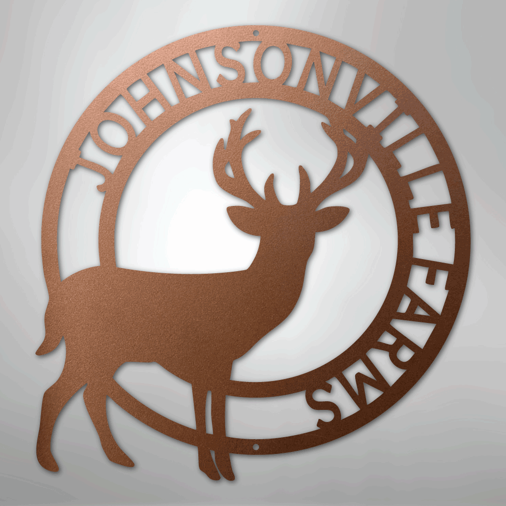 Custom Metal Wall Art - Personalized Stag Antler Monogram Sign Copper