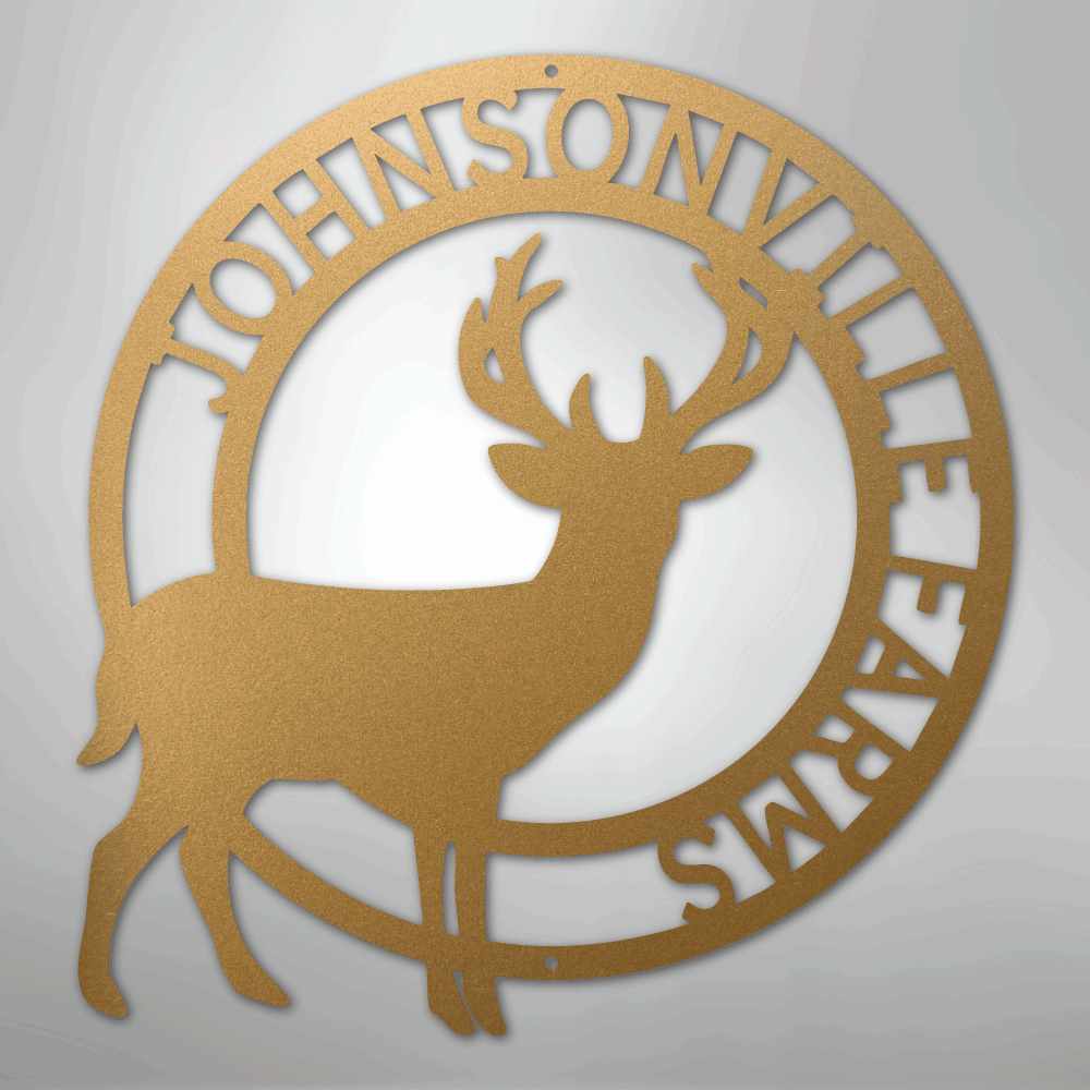 Custom Metal Wall Art - Personalized Stag Antler Monogram Sign Gold