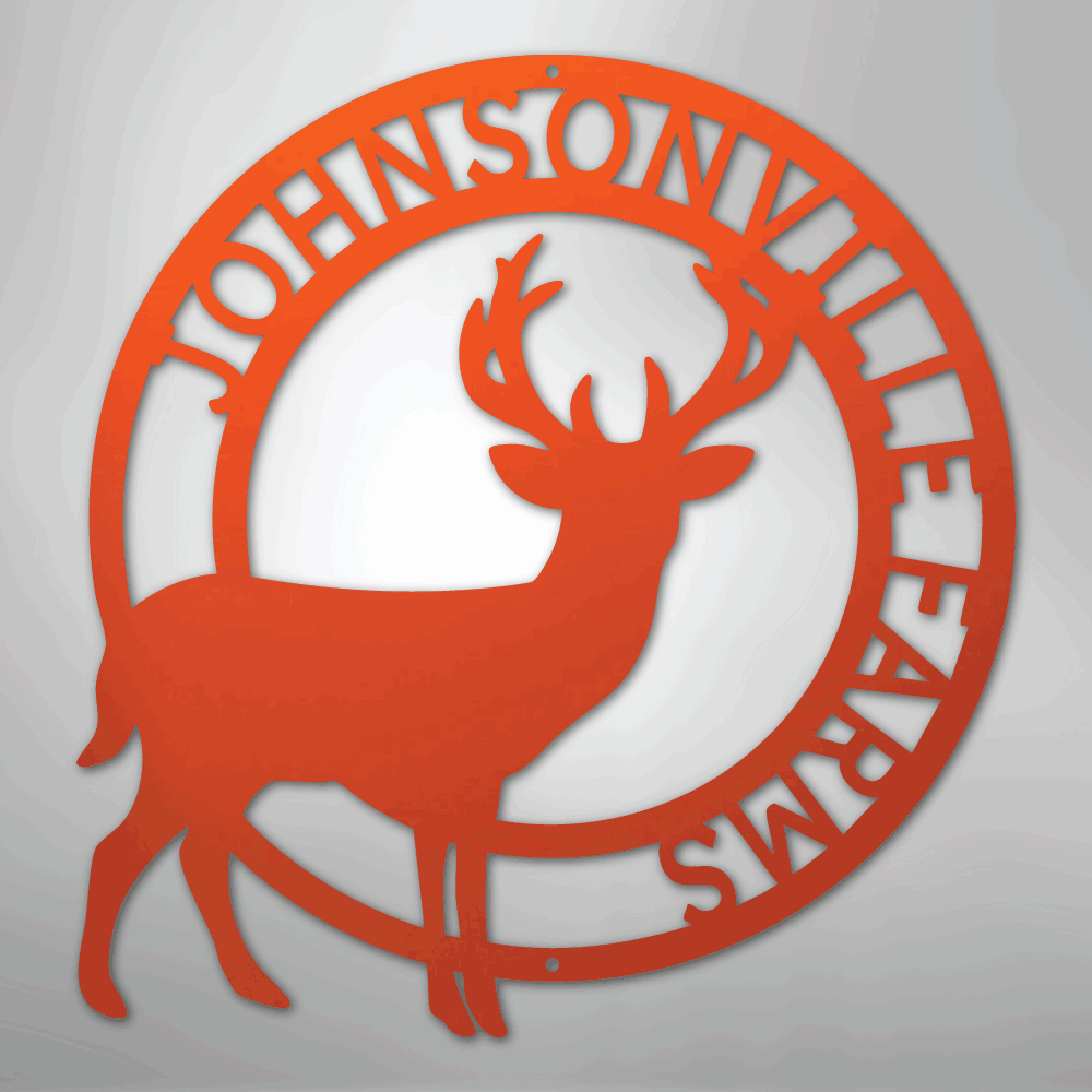 Custom Metal Wall Art - Personalized Stag Antler Monogram Sign Orange