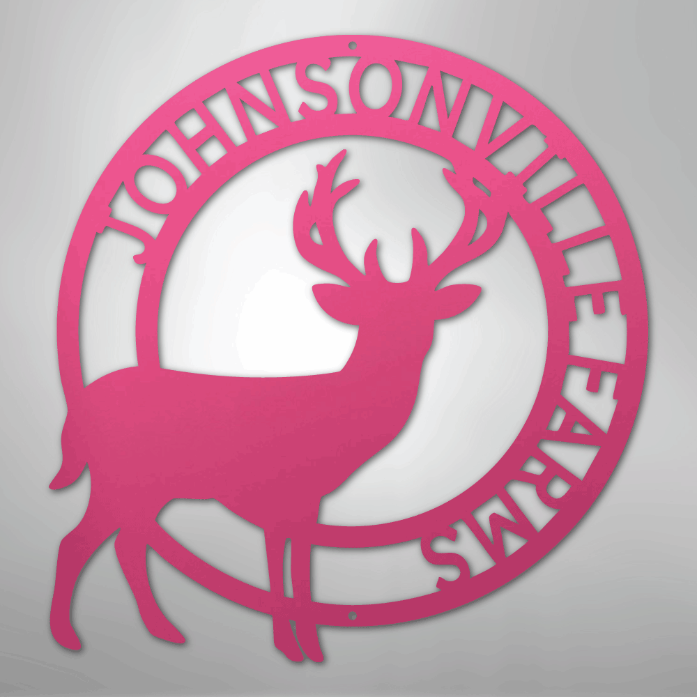 Custom Metal Wall Art - Personalized Stag Antler Monogram Sign Pink