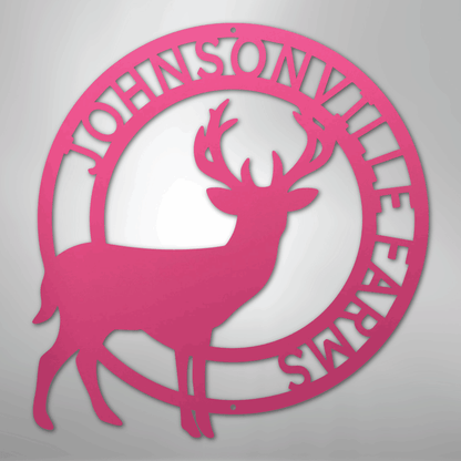 Custom Metal Wall Art - Personalized Stag Antler Monogram Sign Pink