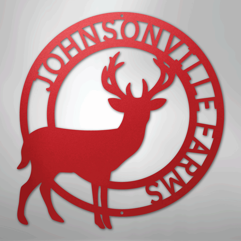Custom Metal Wall Art - Personalized Stag Antler Monogram Sign Red