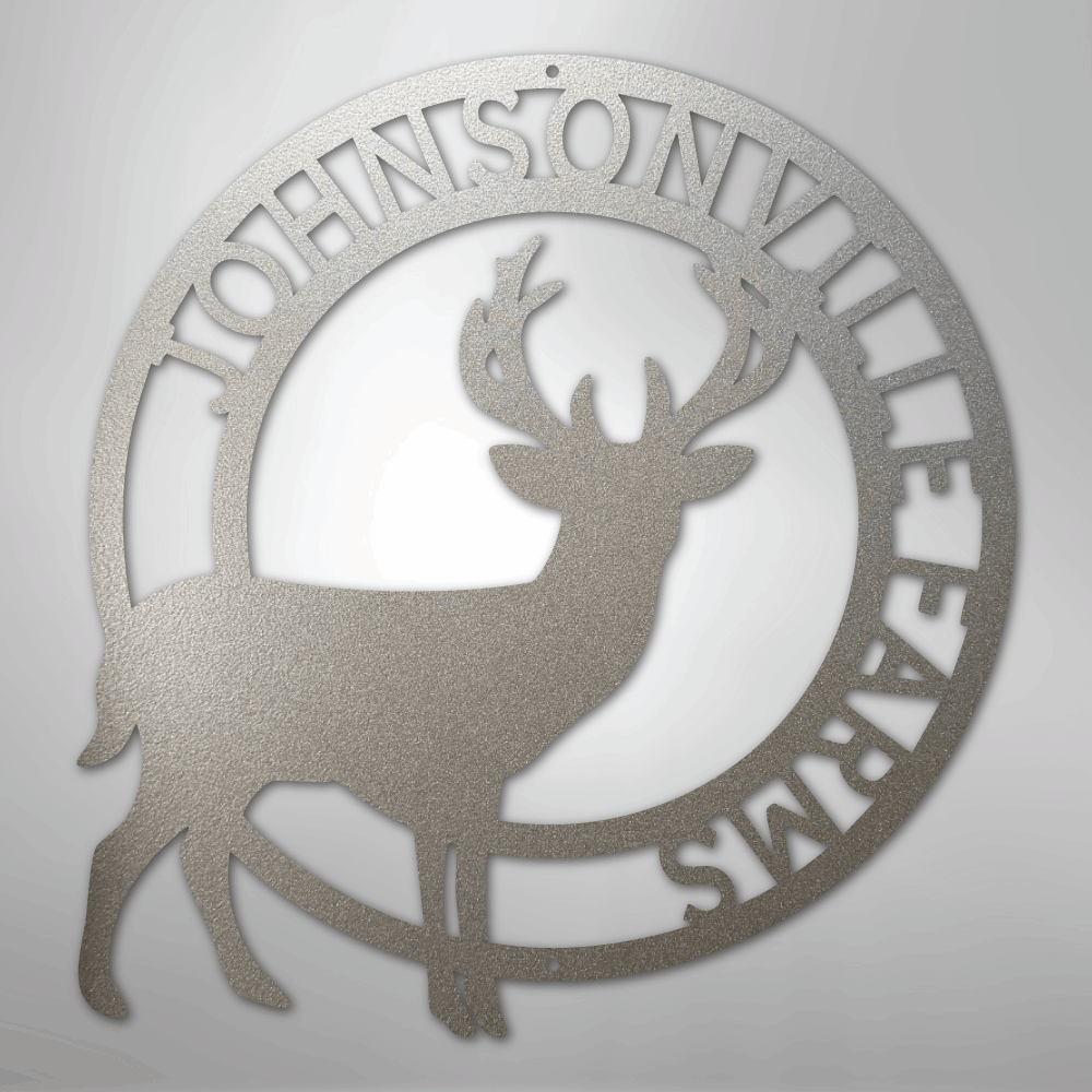 Custom Metal Wall Art - Personalized Stag Antler Monogram Sign Silver