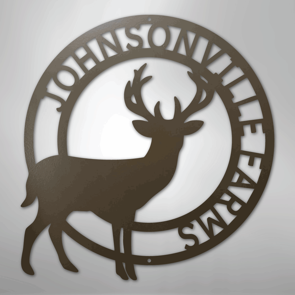 Custom Metal Wall Art - Personalized Stag Antler Monogram Sign Stone