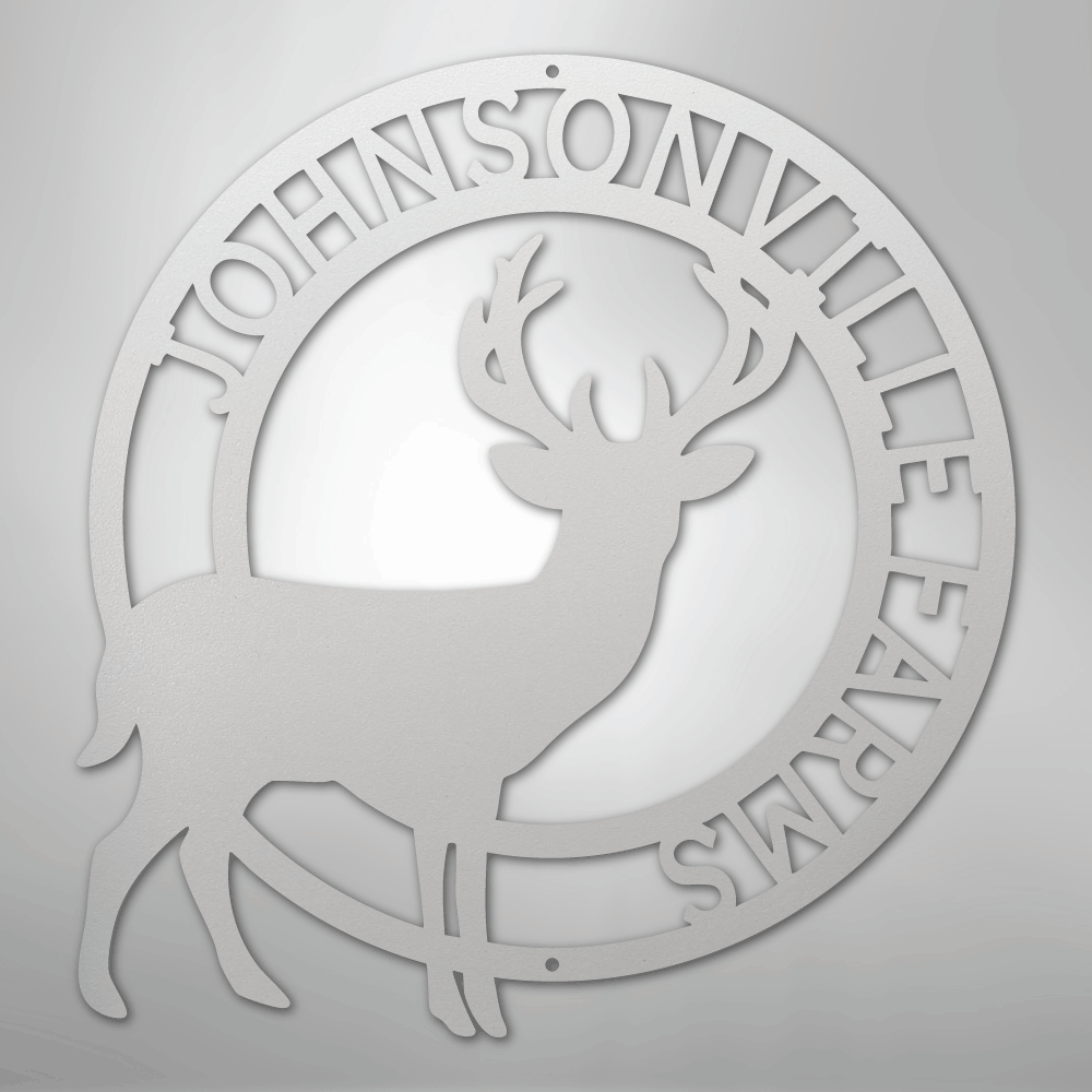 Custom Metal Wall Art - Personalized Stag Antler Monogram Sign White