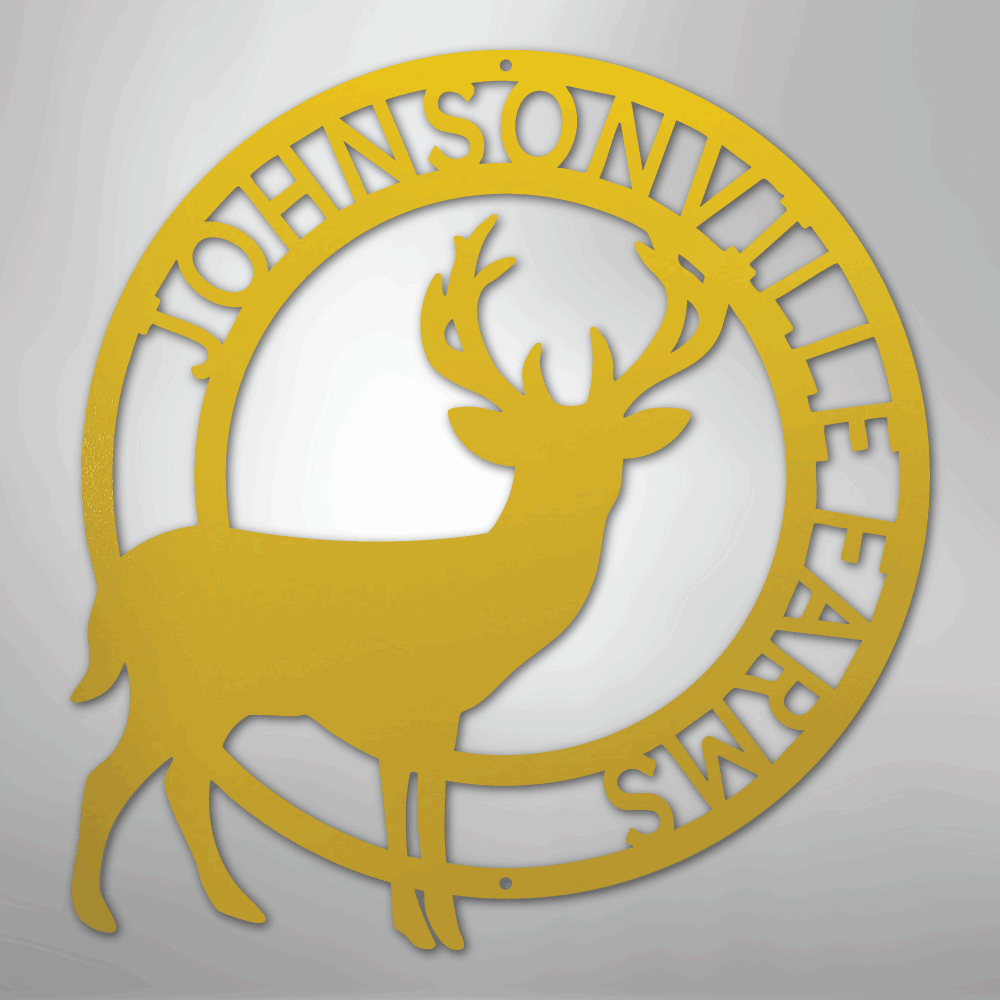 Custom Metal Wall Art - Personalized Stag Antler Monogram Sign Yellow