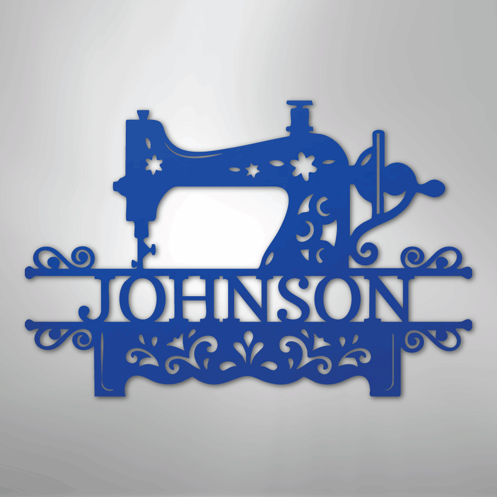 Custom Metal Wall Art - Personalized Sewing Sign Blue