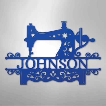 Custom Metal Wall Art - Personalized Sewing Sign Blue