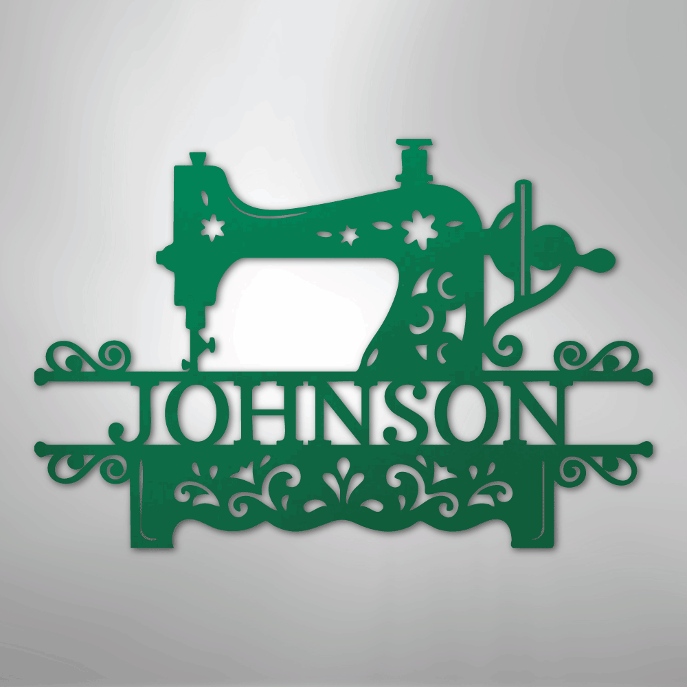 Custom Metal Wall Art - Personalized Sewing Sign Green