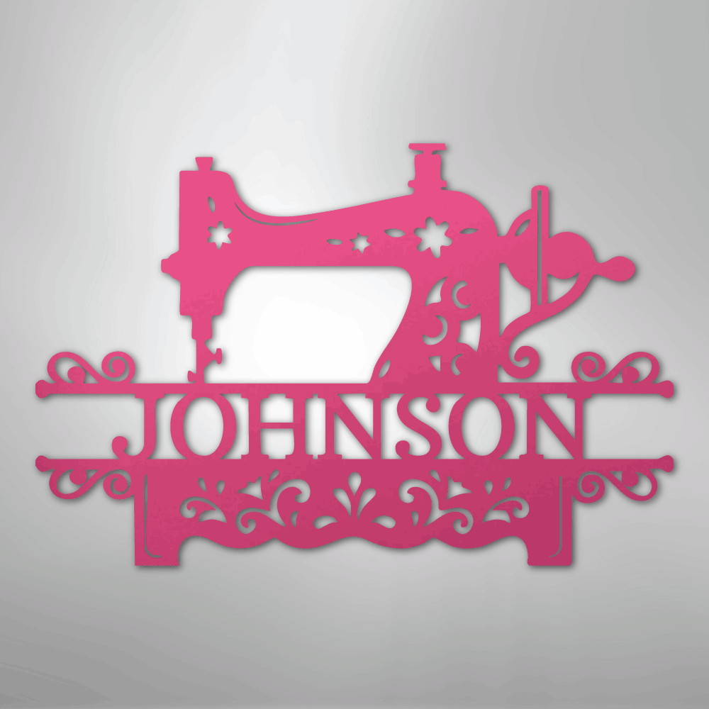 Custom Metal Wall Art - Personalized Sewing Sign Pink