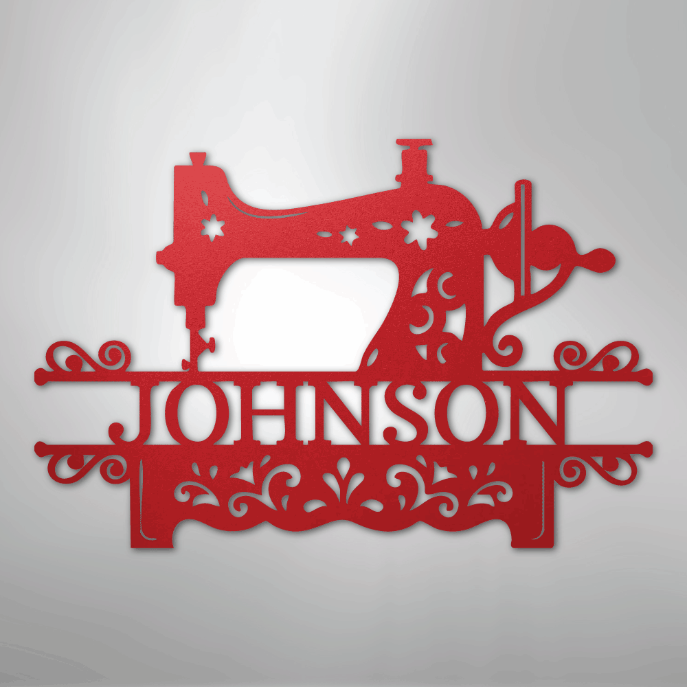 Custom Metal Wall Art - Personalized Sewing Sign Red
