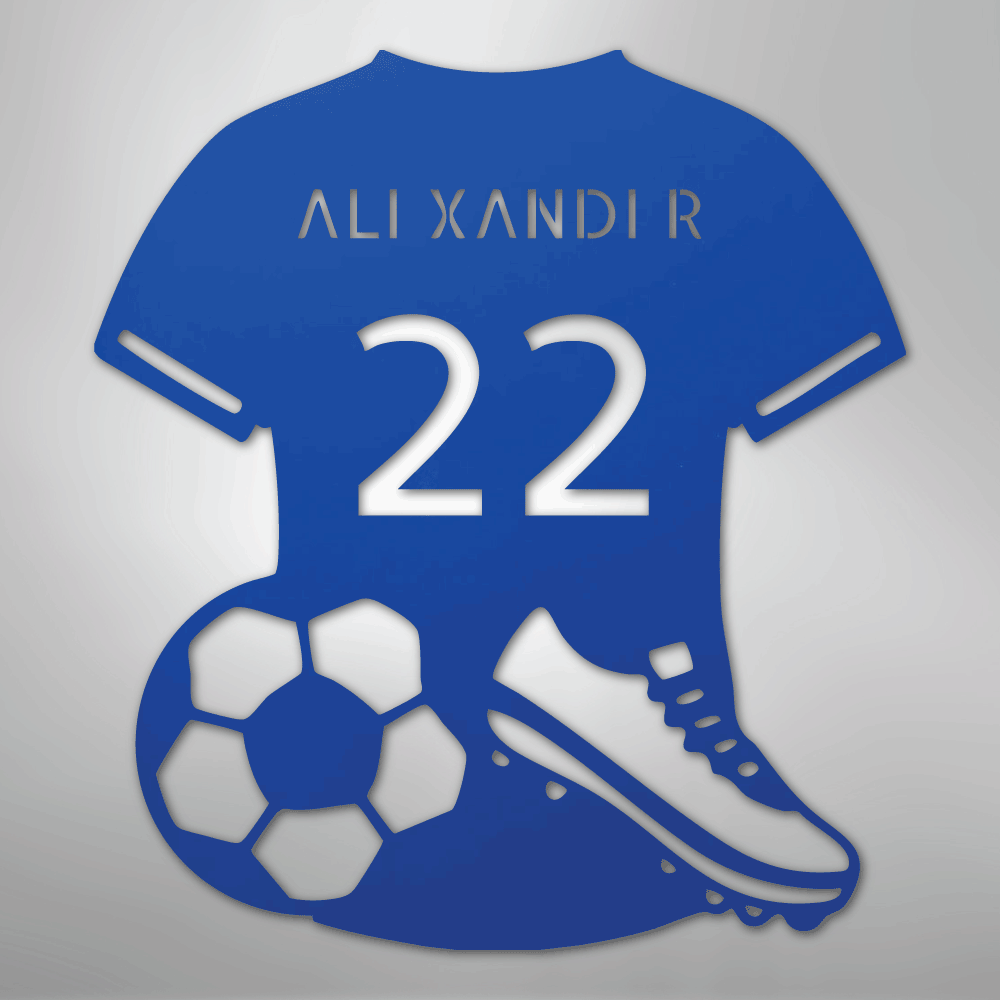 Custom Metal Wall Art - Personalized Soccer Jersey Sign Blue