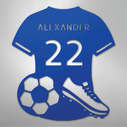 Custom Metal Wall Art - Personalized Soccer Jersey Sign Blue