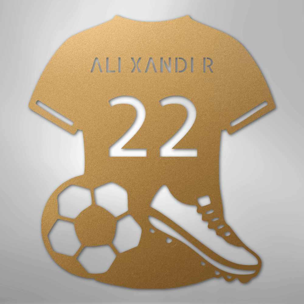 Custom Metal Wall Art - Personalized Soccer Jersey Sign Gold