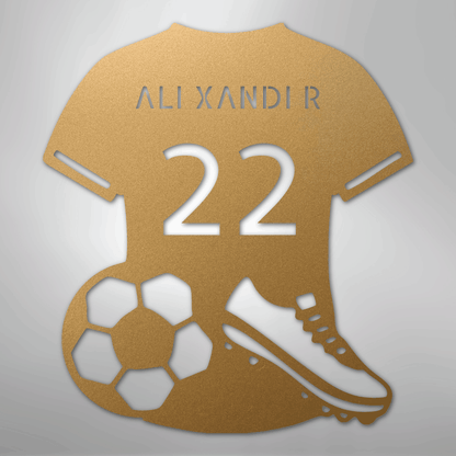 Custom Metal Wall Art - Personalized Soccer Jersey Sign Gold