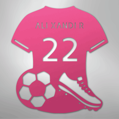 Custom Metal Wall Art - Personalized Soccer Jersey Sign Pink