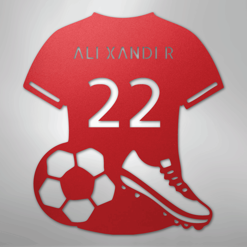 Custom Metal Wall Art - Personalized Soccer Jersey Sign Red