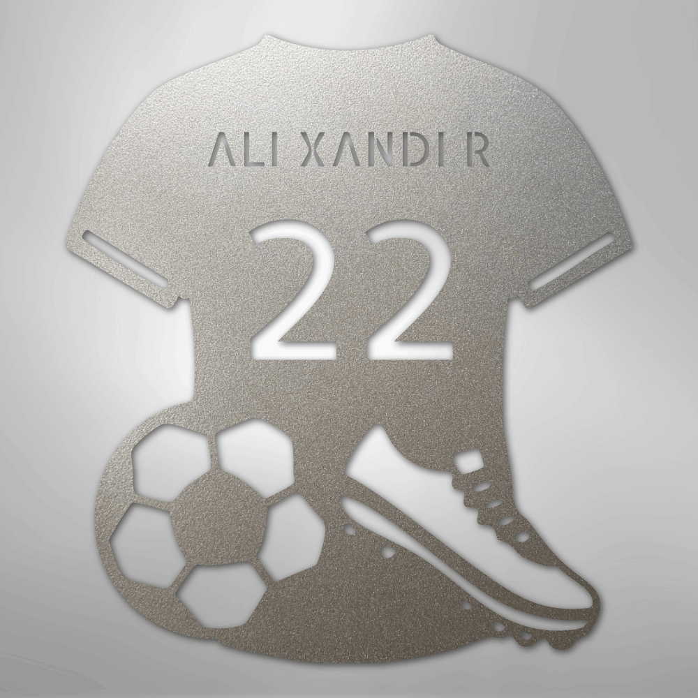 Custom Metal Wall Art - Personalized Soccer Jersey Sign Silver