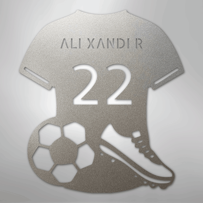 Custom Metal Wall Art - Personalized Soccer Jersey Sign Silver