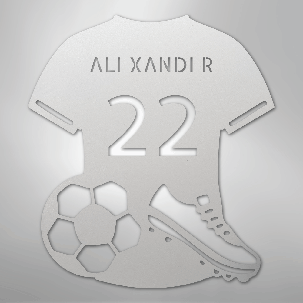 Custom Metal Wall Art - Personalized Soccer Jersey Sign White