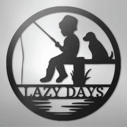 Custom Metal Wall Art - Personalized Fishing With Dog Sign