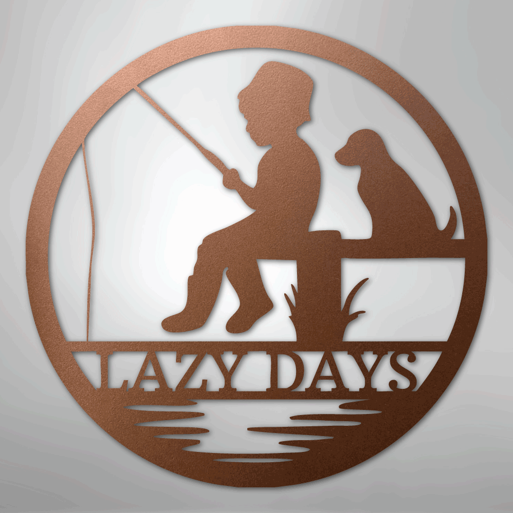 Custom Metal Wall Art - Personalized Fishing With Dog Sign Copper