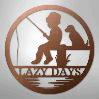Custom Metal Wall Art - Personalized Fishing With Dog Sign Copper