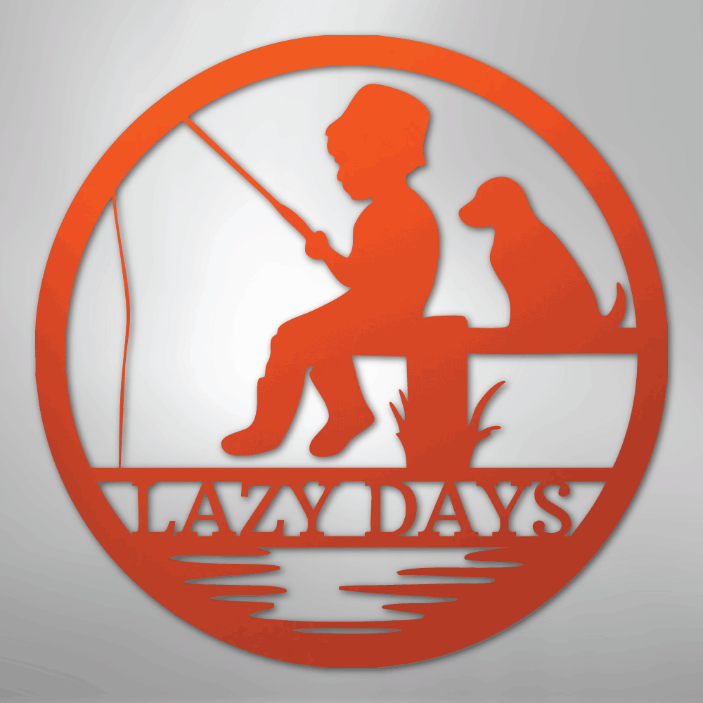 Custom Metal Wall Art - Personalized Fishing With Dog Sign Orange