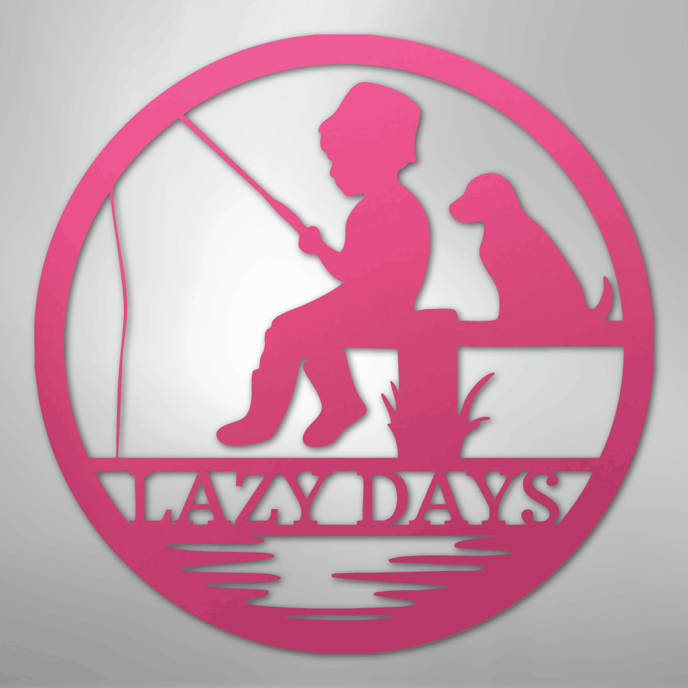 Custom Metal Wall Art - Personalized Fishing With Dog Sign Pink